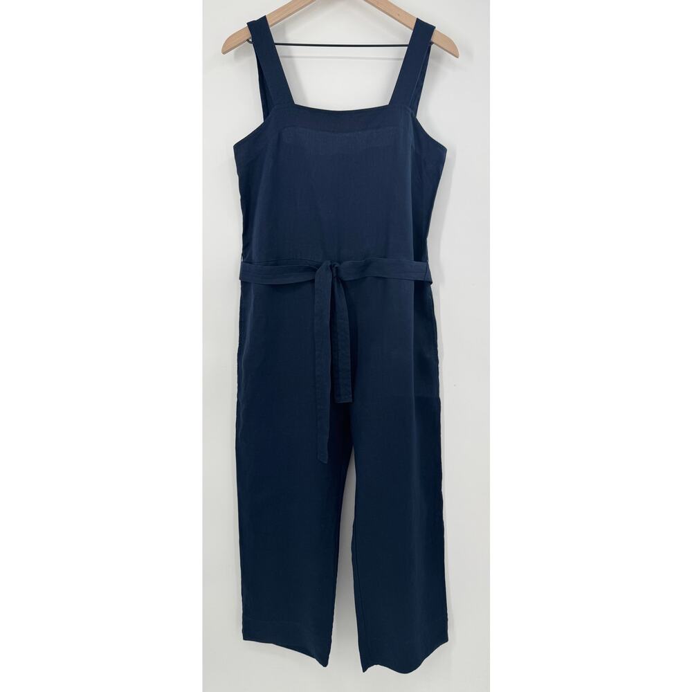 Quince Navy Linen Square Neck Jumpsuit Sleeveless Pantsuit One Piece M - Picture 3 of 9